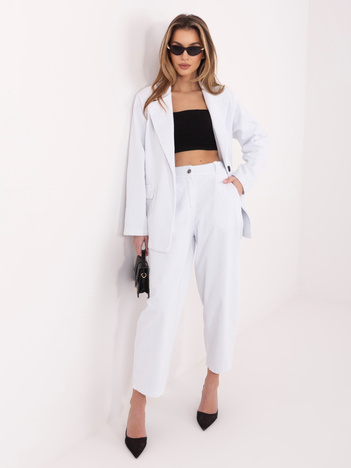 Białe sztruksowe spodnie z zakładkami RUE PARIS 
