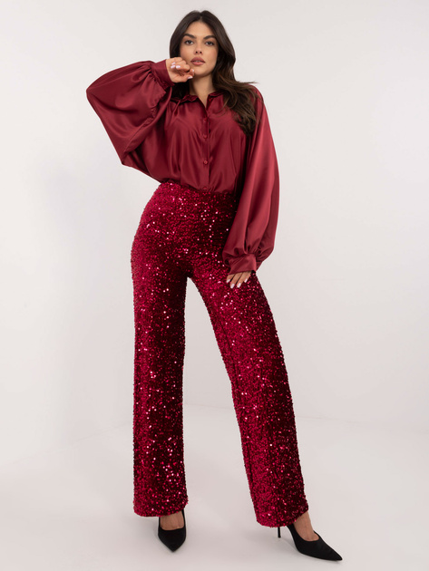 Hurtownia Bordowe cekinowe spodnie na imprezę