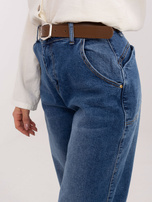 Niebieskie damskie jeansy baloon z paskiem