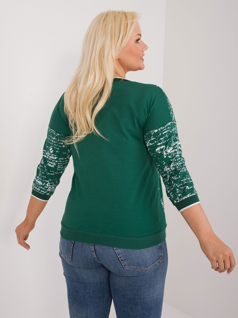 Hurt Ciemnozielona bluzka plus size z nadrukiem i dżetami