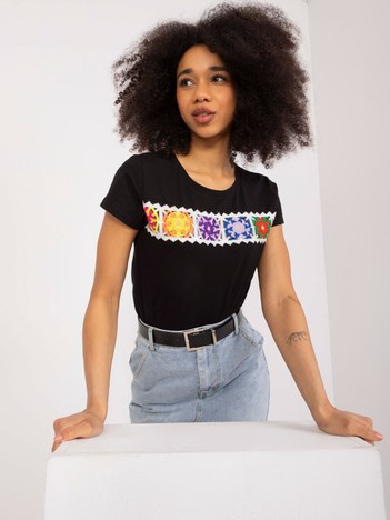 Hurt Czarny t-shirt z kolorowym haftem BASIC FEEL GOOD