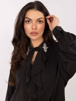 Czekoladowa wizytowa bluzka z ozdobnym kołnierzem