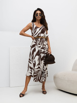 Brązowa letnia sukienka z motywem roślinnym