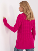 Hurt Fuksjowy sweter z warkoczami i długim rękawem