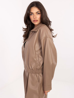 Ciemnobeżowa skórzana kurtka z kołnierzykiem RUE PARIS 