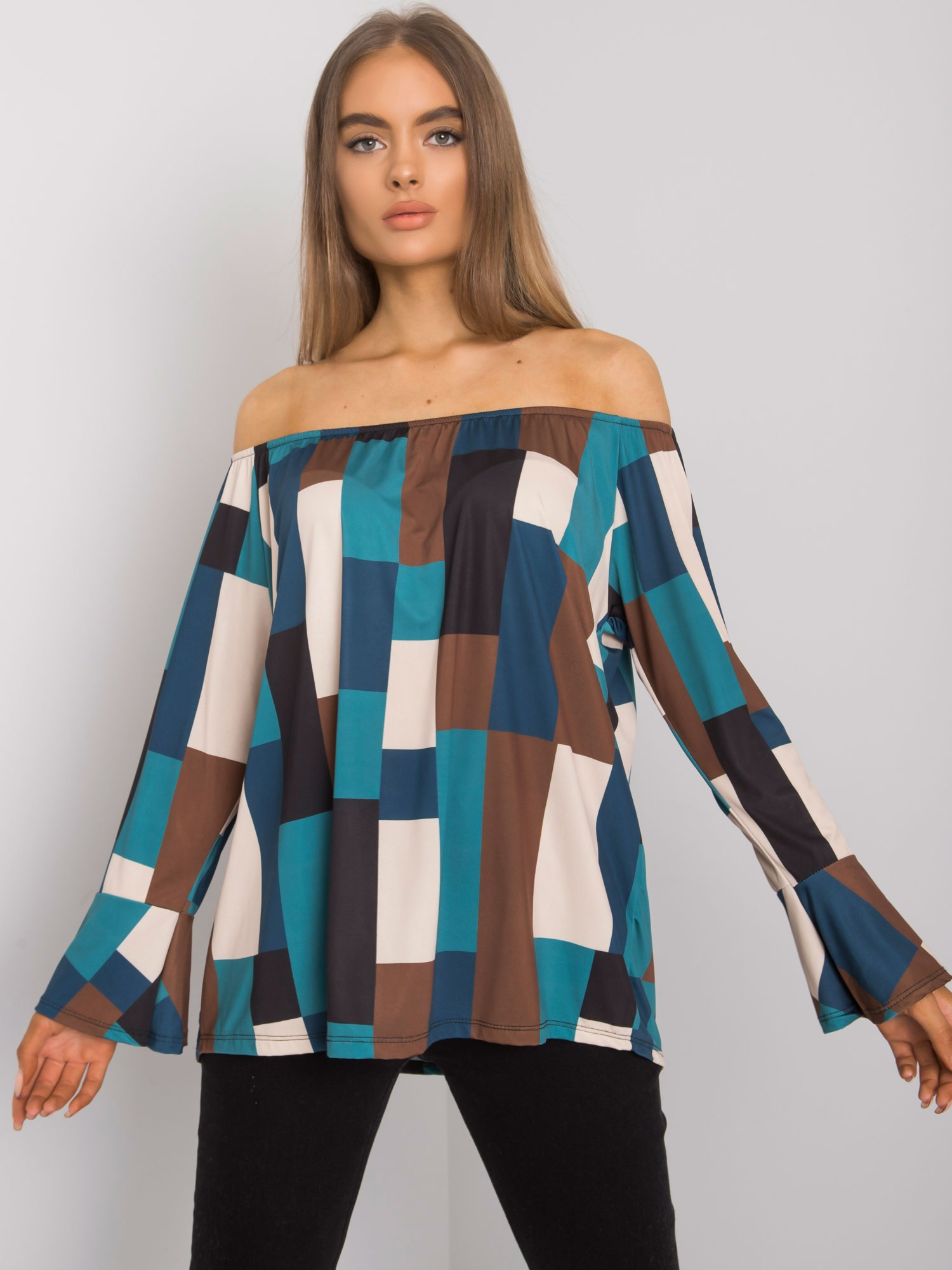 Dunkelblaue gemusterte Off-Shoulder-Bluse Reggie OCH BELLA.