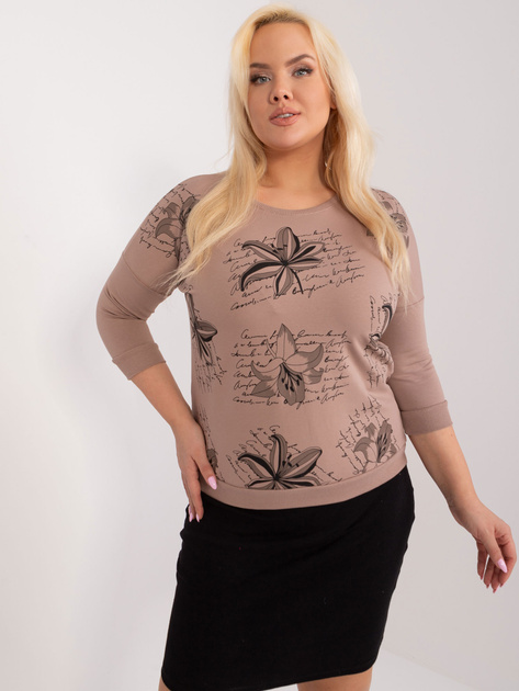Hurt Ciemnobeżowa bluzka plus size z rękawem 3/4