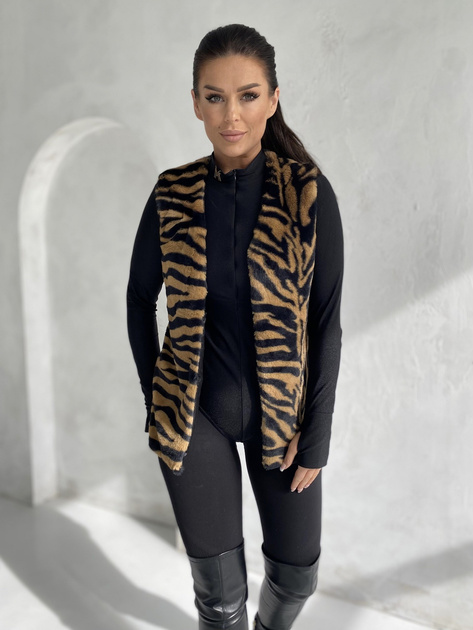 Beżowa futrzana kamizelka we wzory Raegen