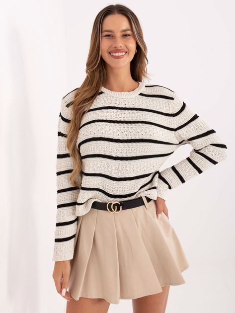 Ecru-czarny damski sweter w paski RUE PARIS