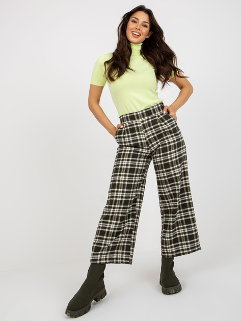 Hurt Khaki szerokie spodnie kuloty materiałowe z wełny