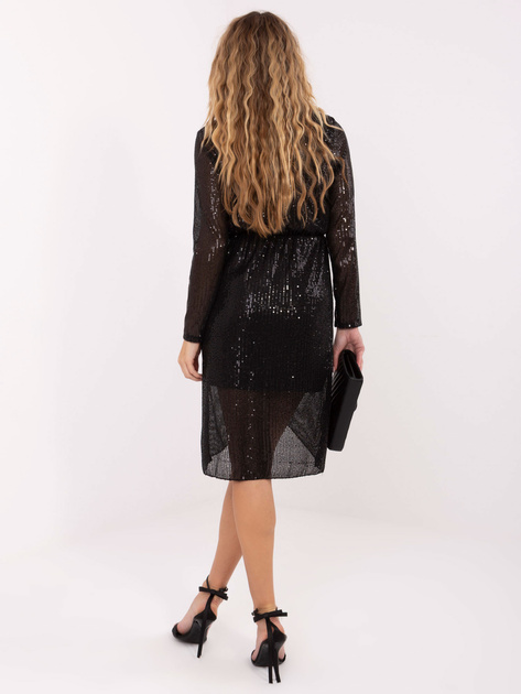 Czarna kopertowa sukienka z cekinami