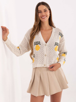 Ecru-żółty rozpinany sweter w ananasy RUE PARIS 