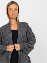 Hurtownia Ciemnoszary maxi kardigan z kieszeniami RUE PARIS 