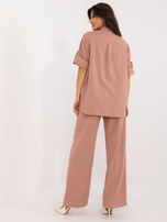 Hurtownia Brudnoróżowy dwuczęściowy komplet letni z lnu