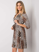 Beige-schwarzes Kleid mit Mustern Dafiya.