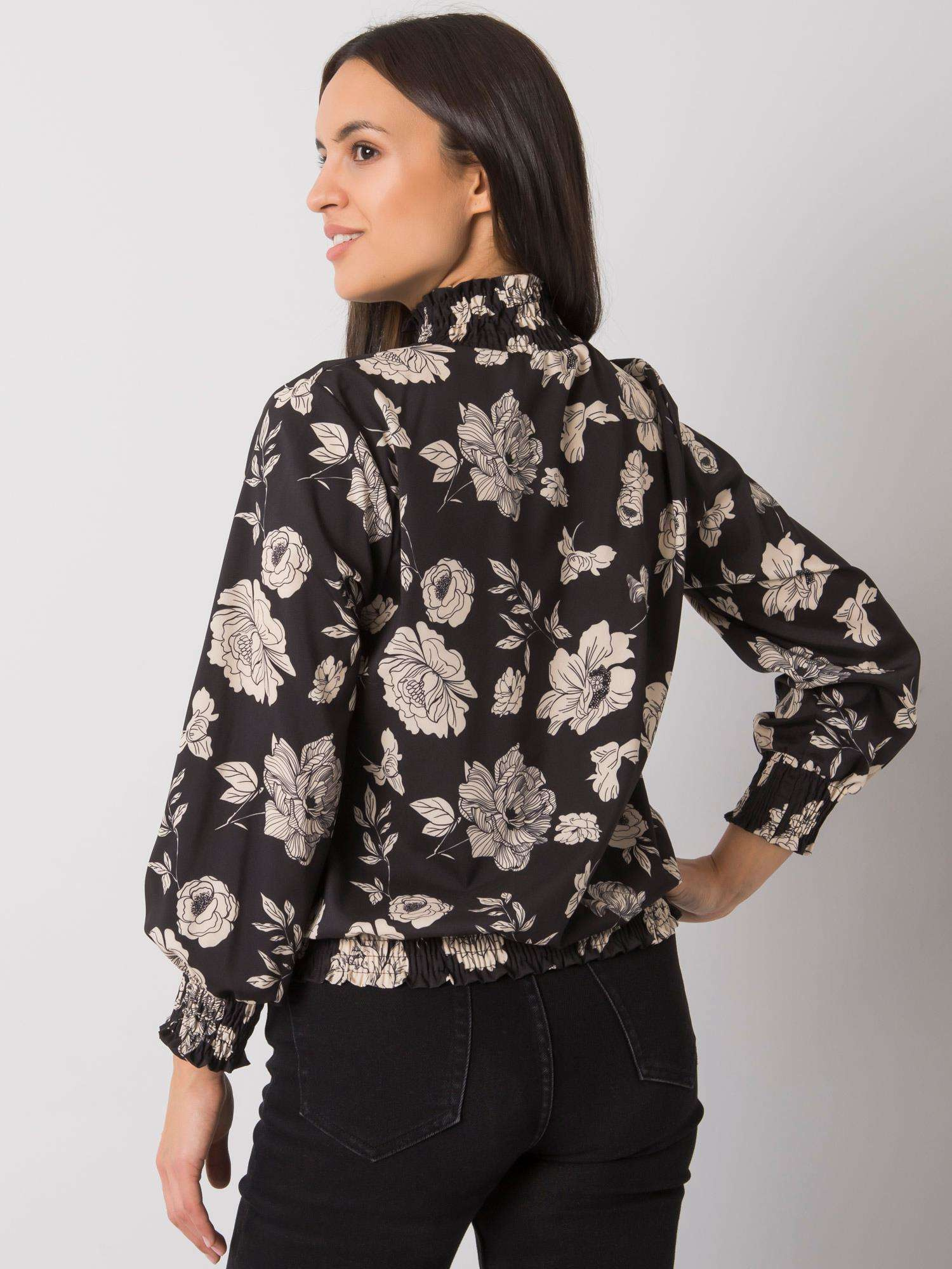 Schwarz-beige Bluse mit Blumen Damika.