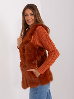 Hurt Ciemnopomarańczowa futrzana kamizelka z podszewką