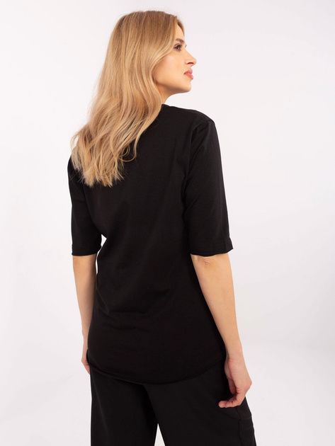 Hurtownia Czarna bawełniana bluzka z rękawem 3/4