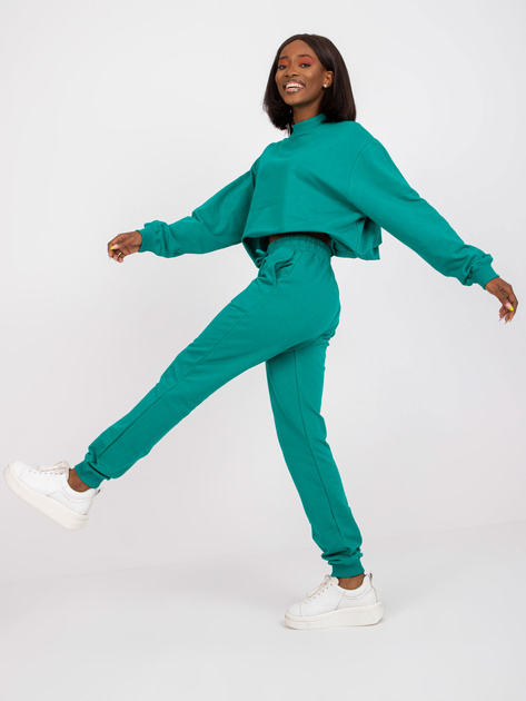 Ciemnozielone spodnie dresowe basic z wysokim stanem