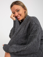 Hurtownia Ciemnoszary maxi kardigan z kieszeniami RUE PARIS 