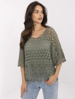 Khaki průhledná blůza boho na léto.