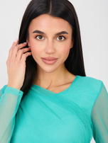 Turkusowe drapowane body z siateczki 