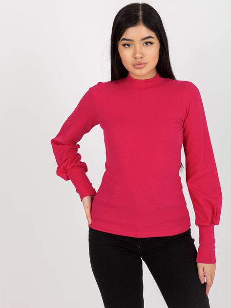 Hurt Fuksjowa dopasowana bluzka basic w prążek RUE PARIS