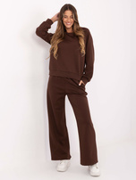 Brązowy damski komplet basic ze spodniami 