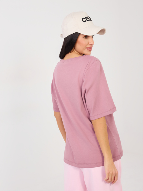 Brudnoróżowy damski t-shirt basic z bawełny RUE PARIS