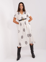 Hurt Ecru midi sukienka koktajlowa z paskiem