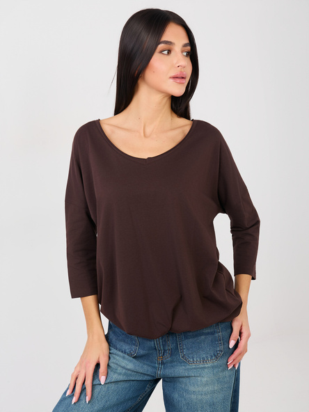 Czekoladowa bluzka basic z wiązaniem RUE PARIS