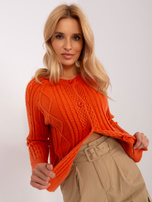 Großhandel Orange Damenpullover mit Knöpfen.