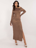 Hurt Brązowa długa sukienka wieczorowa z połyskiem 