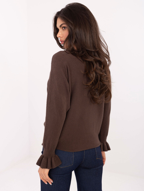 Ciemnobrązowy damski sweter z okrągłym dekoltem