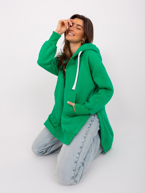 Hurt Zielona bawełniana bluza basic na suwak