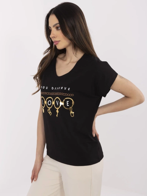 Czarny damski t-shirt z haftem