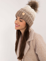 Hurt Ciemnobeżowa zimowa czapka z warkoczami RUE PARIS