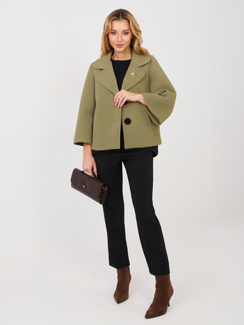 Khaki piankowy płaszcz z broszką