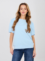 Pastelowa niebieska bluzka basic z bufiastymi rękawami RUE PARIS 