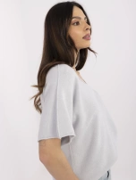 Light gray women's basic sweater with short sleeves.