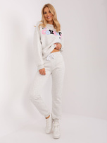 Wholesale light gray melange tracksuit set with print.