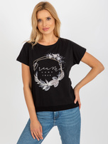 Hurt Czarna codzienna bluzka z nadrukiem RUE PARIS