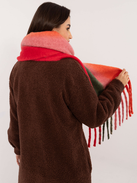 Hurt Czerwono-pomarańczowy ciepły szal z frędzlami