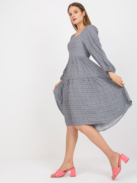 Niebieska midi sukienka z printami i długim rękawem ZULUNA