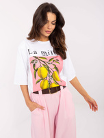 Hurt Biały damski t-shirt z poduszkami na ramionach