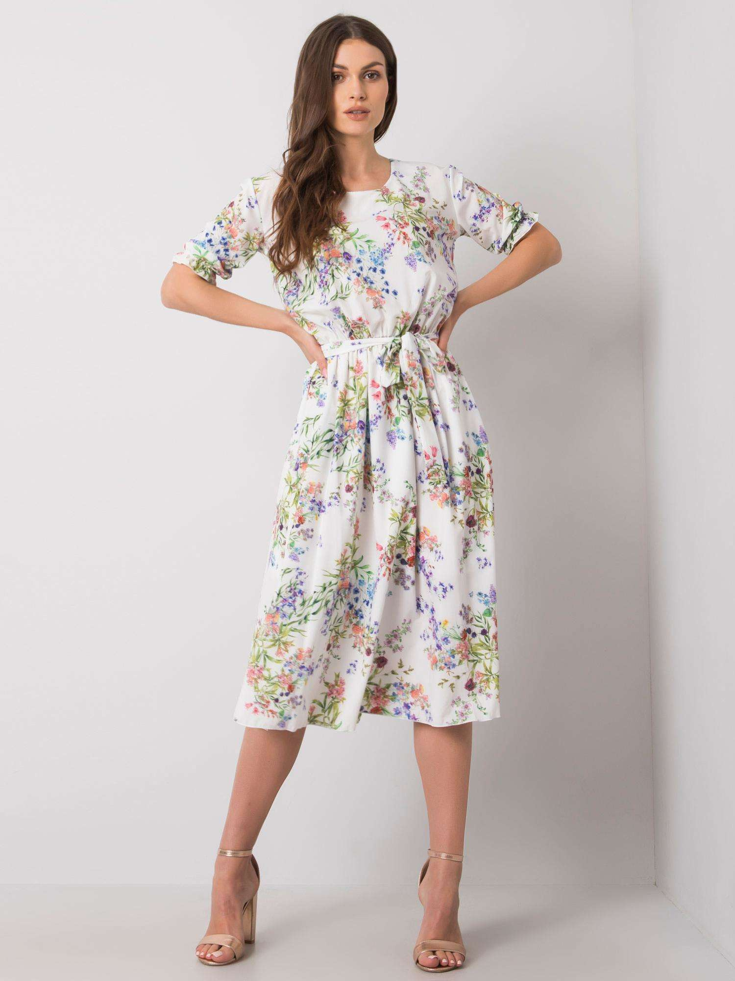 White Bari Floral Dress
