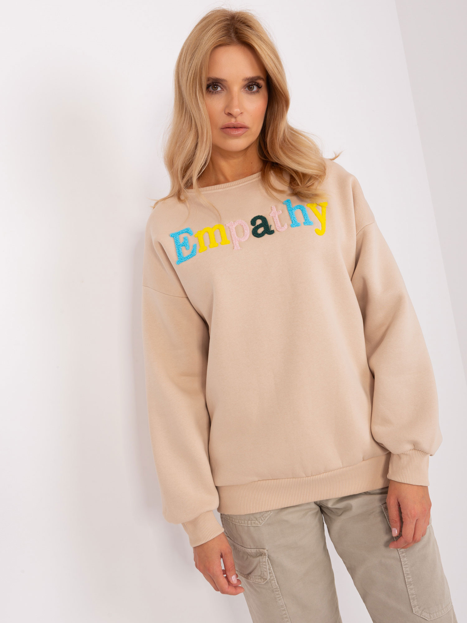 Online warehouse Beige sweatshirt without a hood.