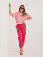 Fuksjowe sztruksowe spodnie ze zwężaną nogawką 