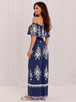Navy blue summer set with an off-the-shoulder top.
