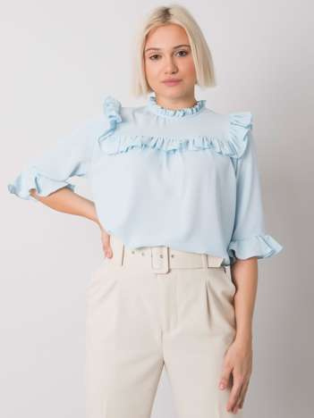 Himmelblaue Bluse mit Rüschen Limassol RUE PARIS.